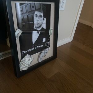 Framed 'The World Is Yours' Poster with Money and Gun Design